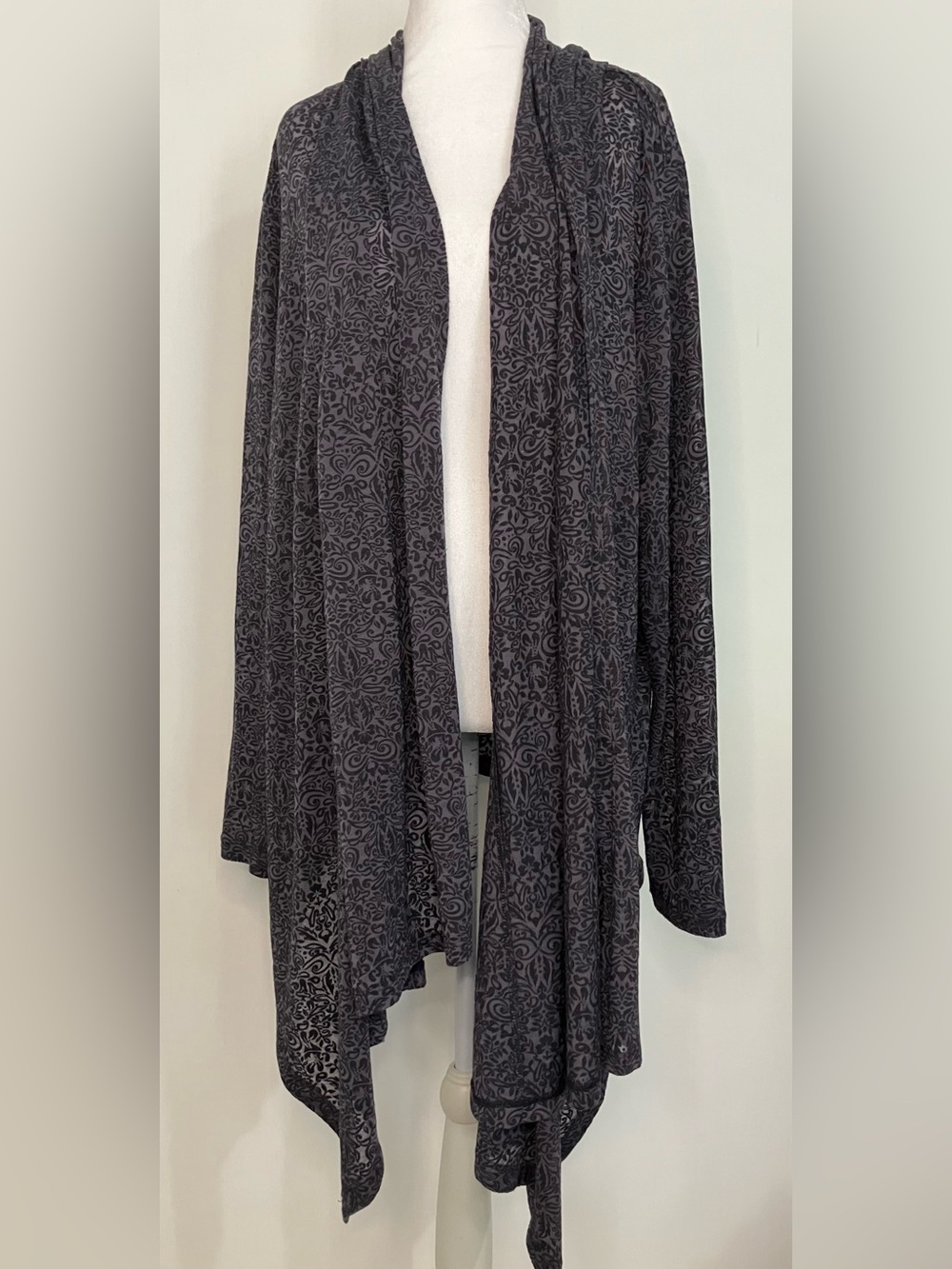 Coldwater Creek Gray Floral Burnout Waterfall Cardigan Duster Lightweight 2X